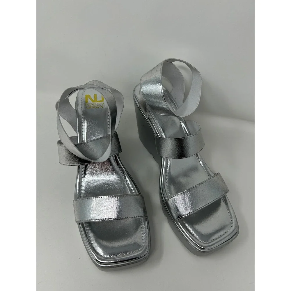 Silver Metallic Wedge Sandals for Women
